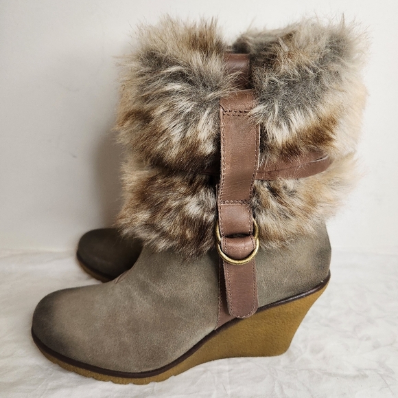 Suede Fur Wedge Heels Boots - Picture 9 of 16